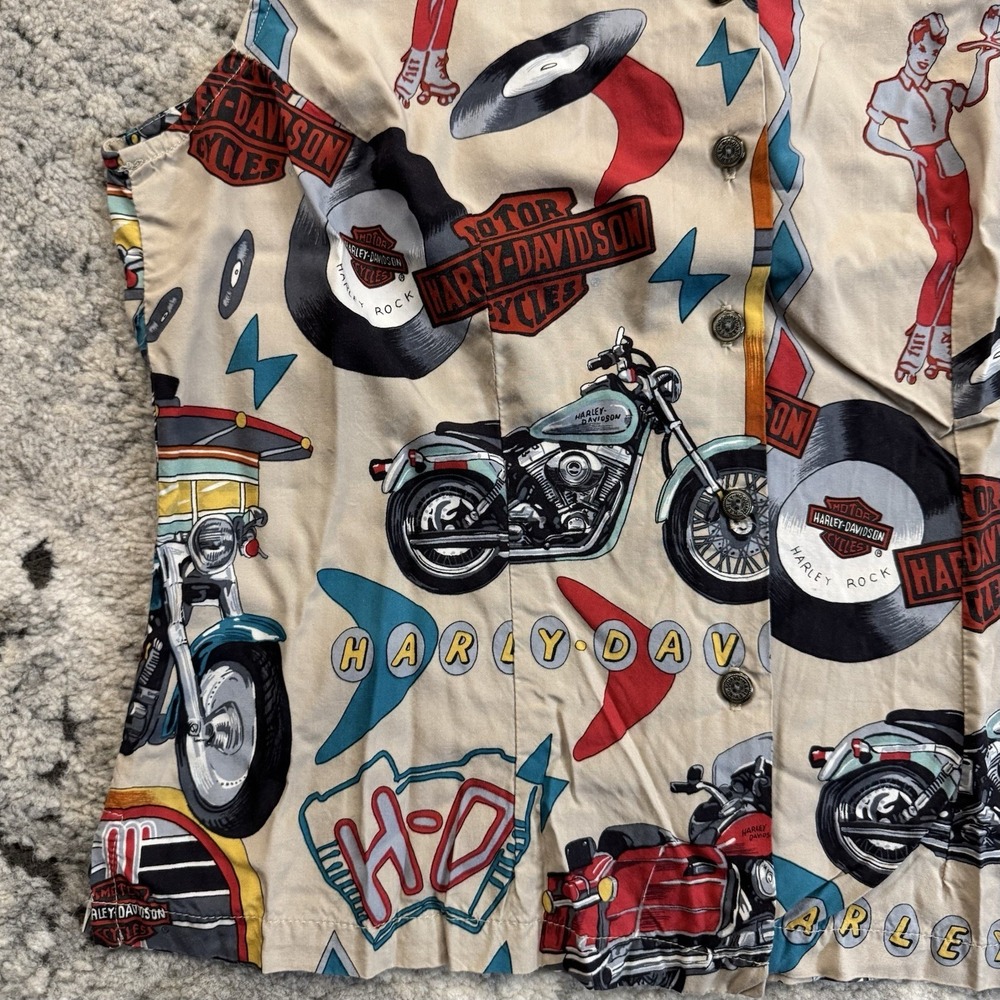 Harley Davidson 50's Hawaiian Tori Richard Motorcycle Top L Vintage USA Made - Picture 3 of 8